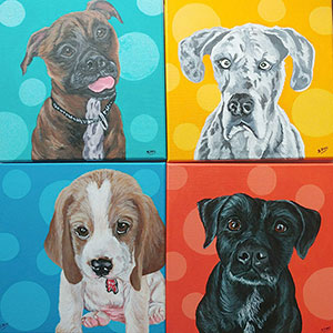Elvis, Bailey, Bleu and Leah - Acrylic on 10 X 10 Stretched Canvas