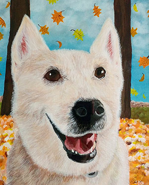 Lola with Fall Background - Acrylic on 11 X 14 Canvas Sheet