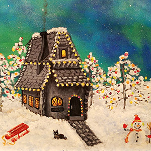 Snow Cabin at Christmas - 11X14 Canvas Sheet - AVAILABLE FOR SALE