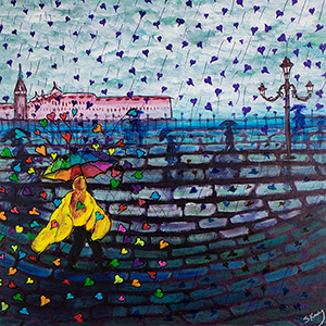 Raining Hearts in Venice - 16X16 Stretched Canvas - AVAILABLE FOR SALE