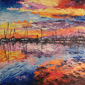 Sunset at the Marina - 16X16 Stretched Canvas - SOLD